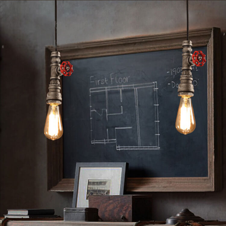 Industrial Retro Aged Metal Water Pipe 1-Light Pendant Light