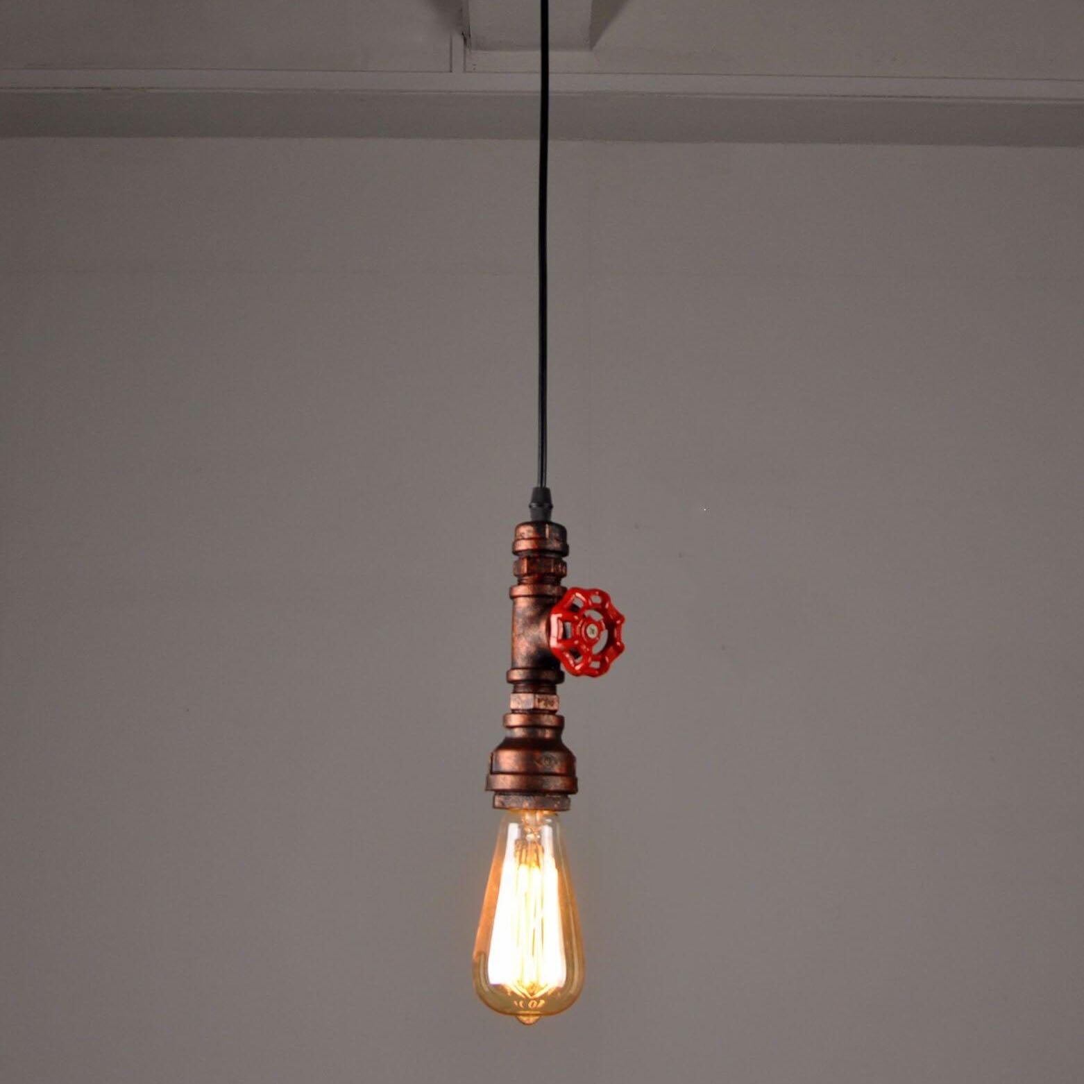 Industrial Retro Aged Metal Water Pipe 1-Light Pendant Light