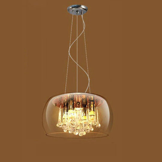 Modern Glass Shade Crystal 6-Light Chandelier - Elegant Lighting Fixture for Dining Room and Living Space