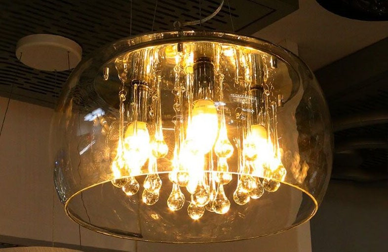 Modern Glass Shade Crystal 6-Light Chandelier - Elegant Lighting Fixture for Dining Room and Living Space