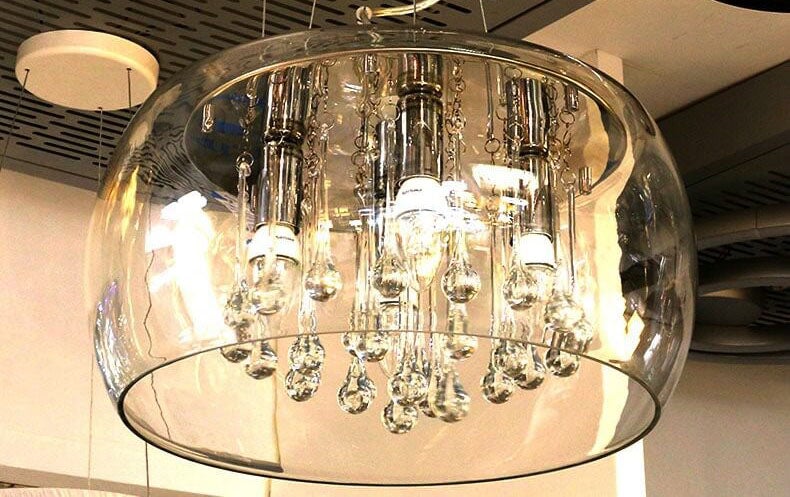 Modern Glass Shade Crystal 6-Light Chandelier - Elegant Lighting Fixture for Dining Room and Living Space