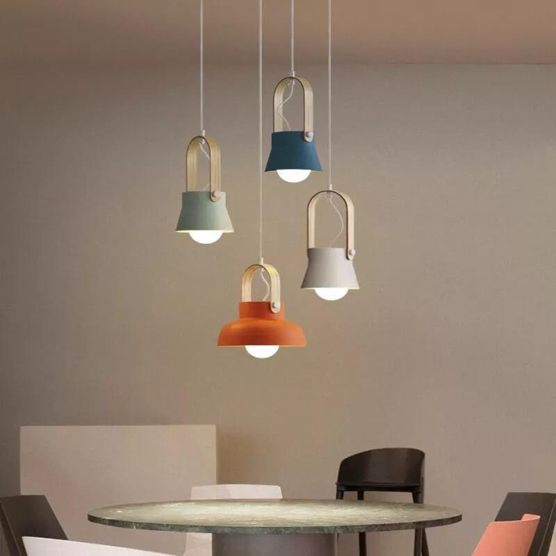 Modern Nordic Dome Wood Pendant Light with Carrying Handle