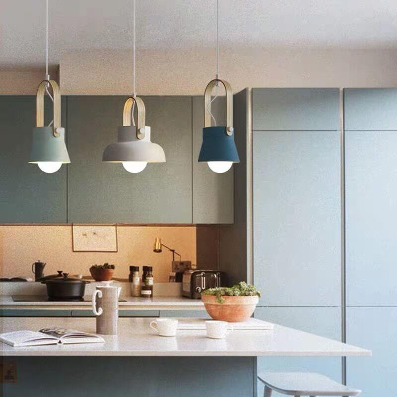 Modern Nordic Dome Wood Pendant Light with Carrying Handle