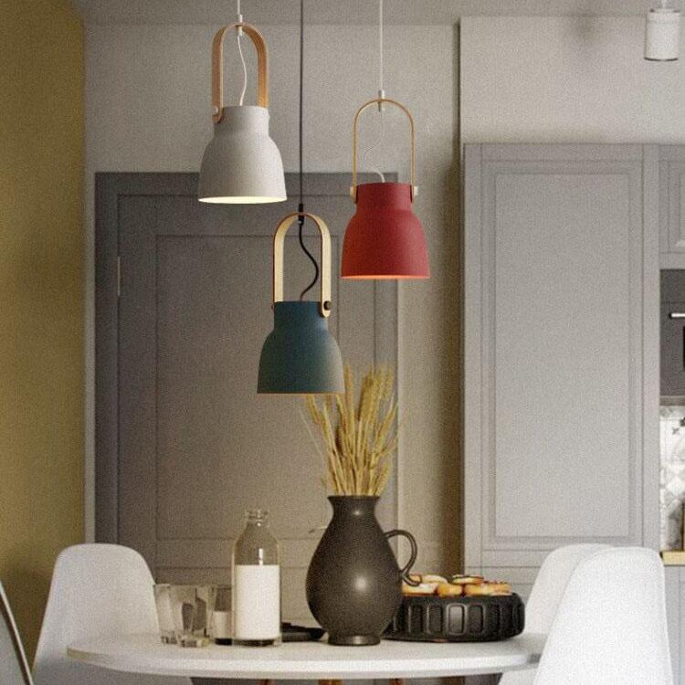 Modern Nordic Dome Wood Pendant Light with Carrying Handle