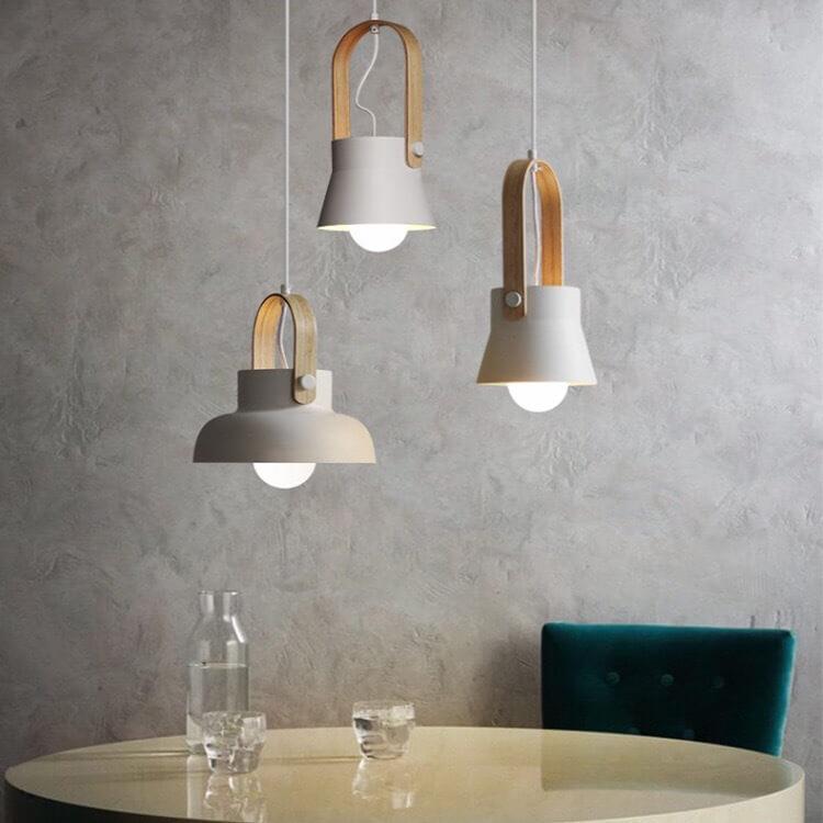 Modern Nordic Dome Wood Pendant Light with Carrying Handle