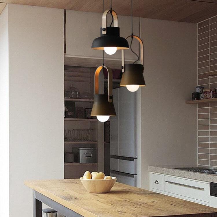 Modern Nordic Dome Wood Pendant Light with Carrying Handle