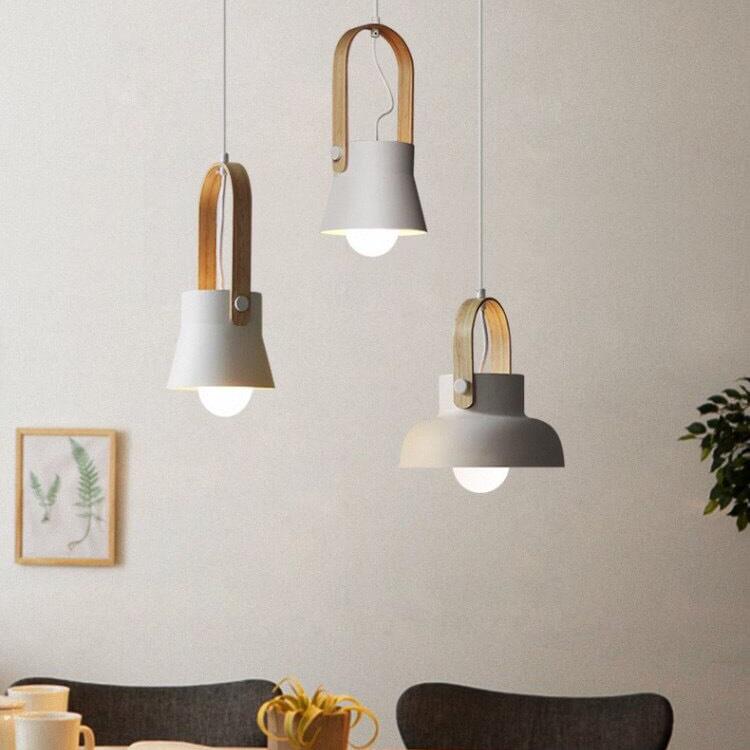 Modern Nordic Dome Wood Pendant Light with Carrying Handle