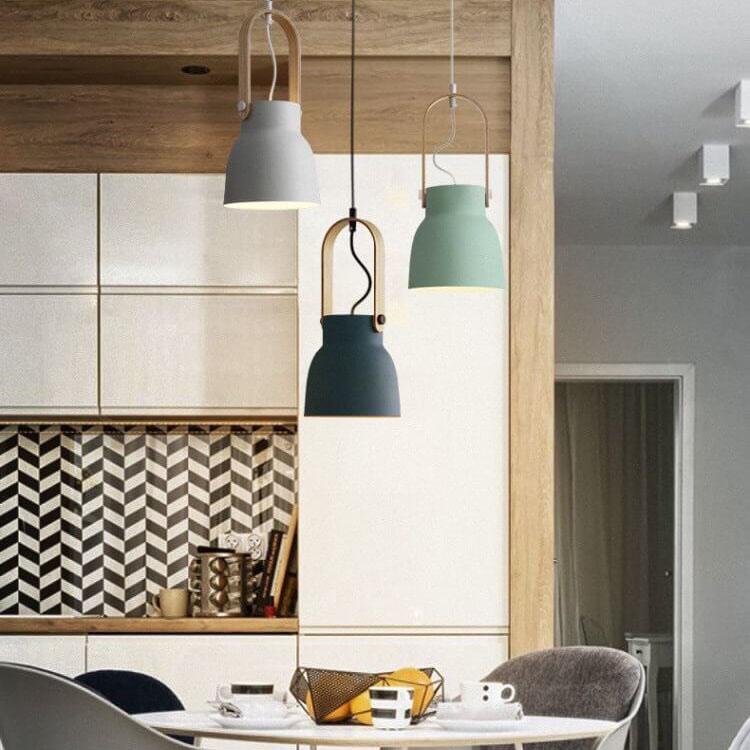 Modern Nordic Dome Wood Pendant Light with Carrying Handle