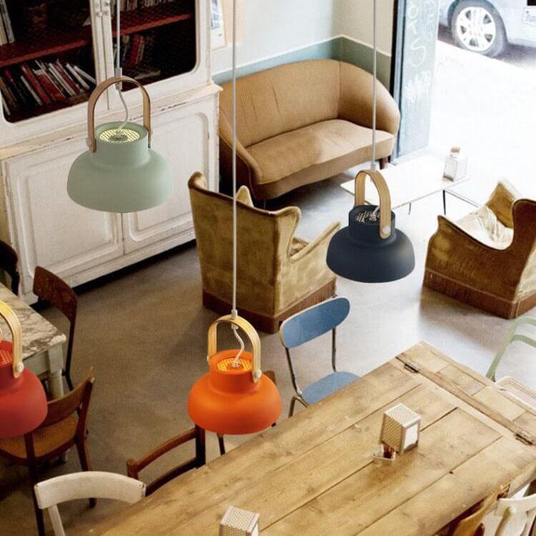 Modern Nordic Dome Wood Pendant Light with Carrying Handle