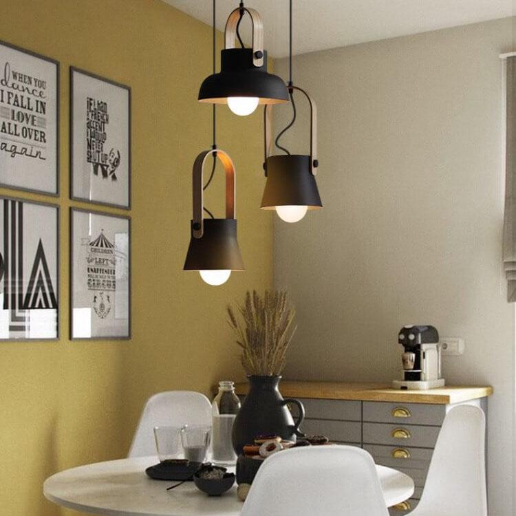 Modern Nordic Dome Wood Pendant Light with Carrying Handle