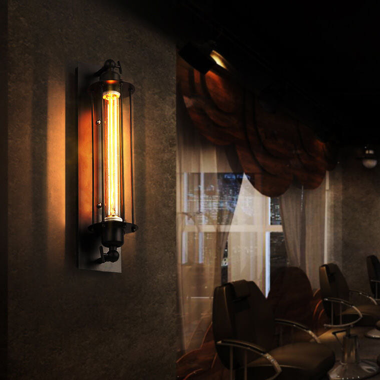 Contemporary Iron Rectangle Pencil-Shaped Wall Sconce - 1-Light for Living Room