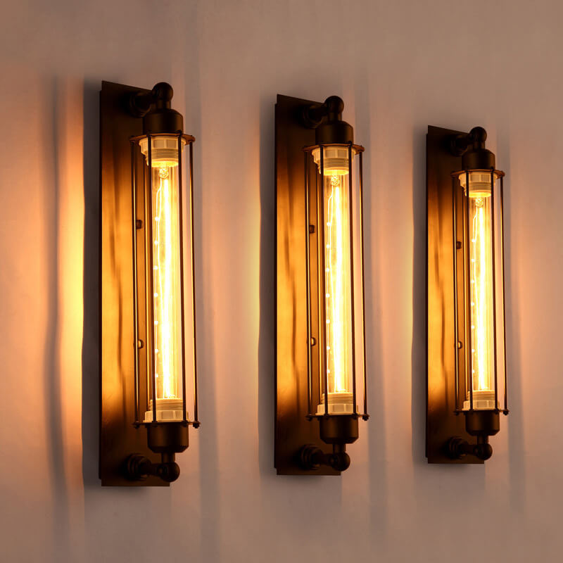 Contemporary Iron Rectangle Pencil-Shaped Wall Sconce - 1-Light for Living Room