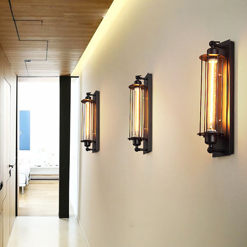 Contemporary Iron Rectangle Pencil-Shaped Wall Sconce - 1-Light for Living Room