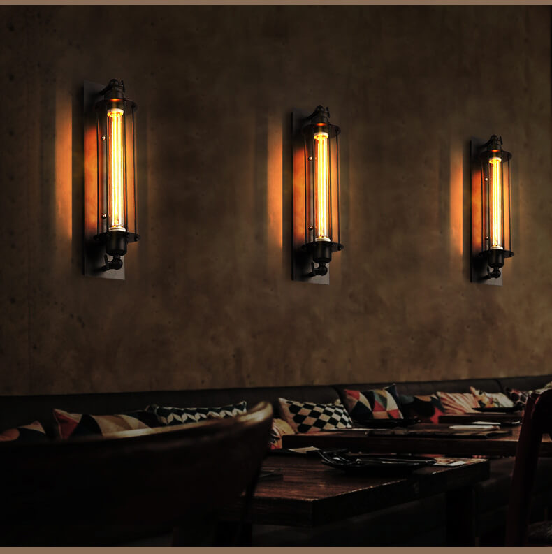 Contemporary Iron Rectangle Pencil-Shaped Wall Sconce - 1-Light for Living Room