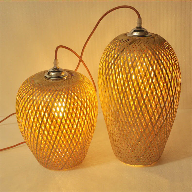 Vintage Bamboo Metal Weaving Round Pendant Light for Living Room