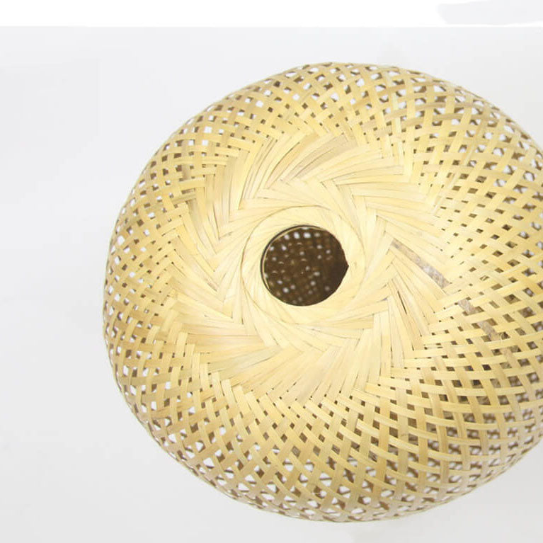 Vintage Bamboo Metal Weaving Round Pendant Light for Living Room
