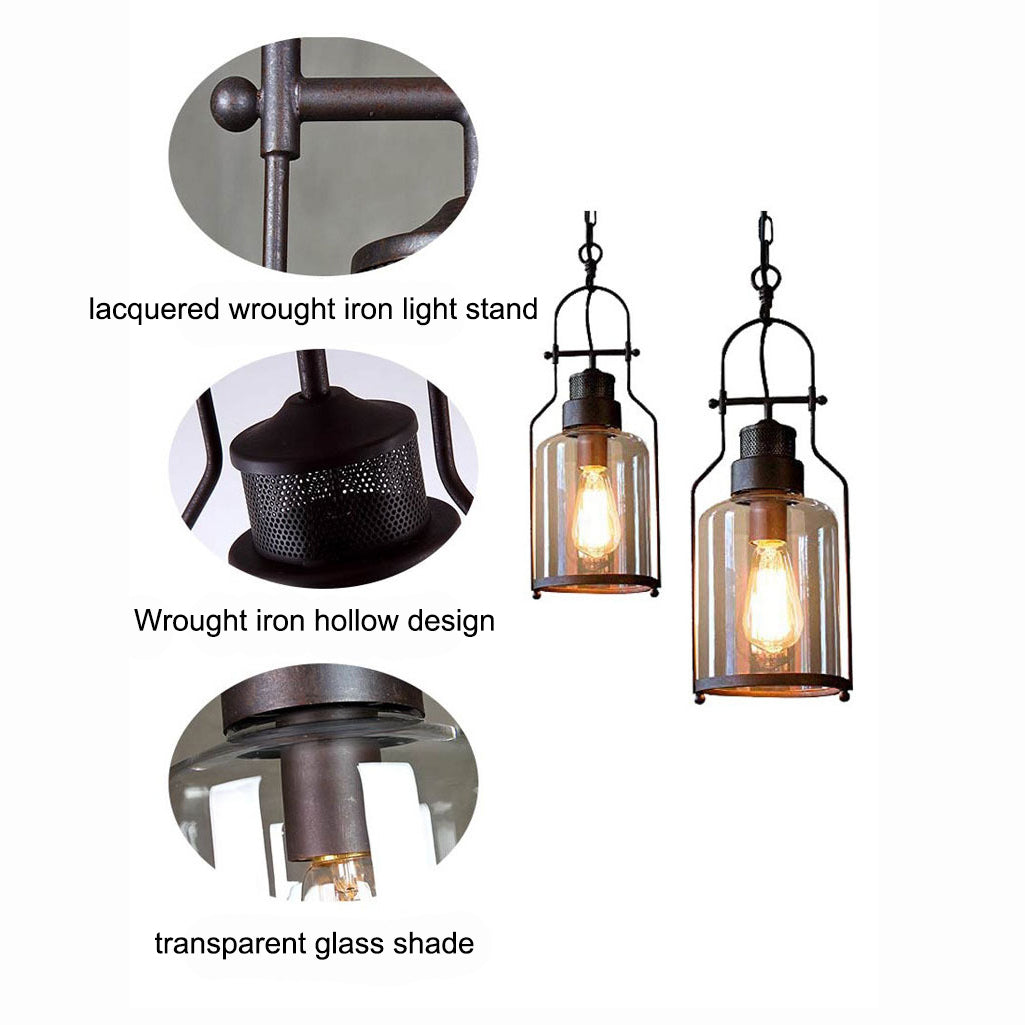 Industrial Vintage Iron Glass Jar Pendant Light - 1-Light Fixture for Rustic Decor, Retro Lighting, and Home Interiors