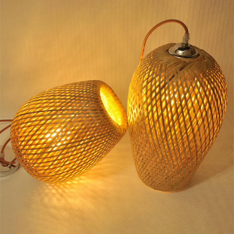 Vintage Bamboo Metal Weaving Round Pendant Light for Living Room
