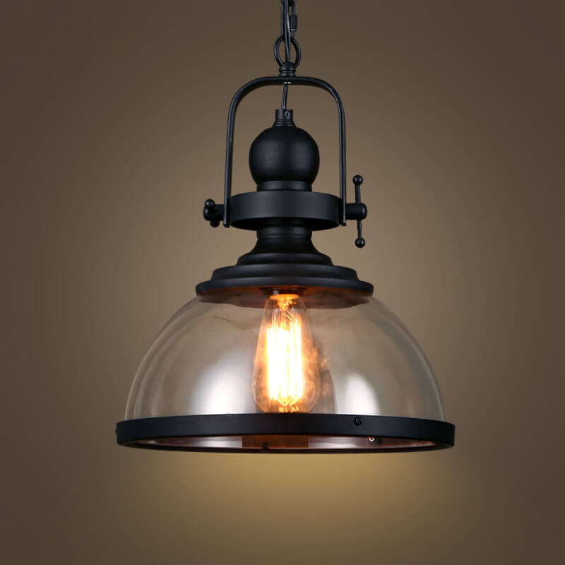 Retro Glass Shade Pendant Light - 1-Light Single Dome Fixture, Vintage Style Ceiling Lighting