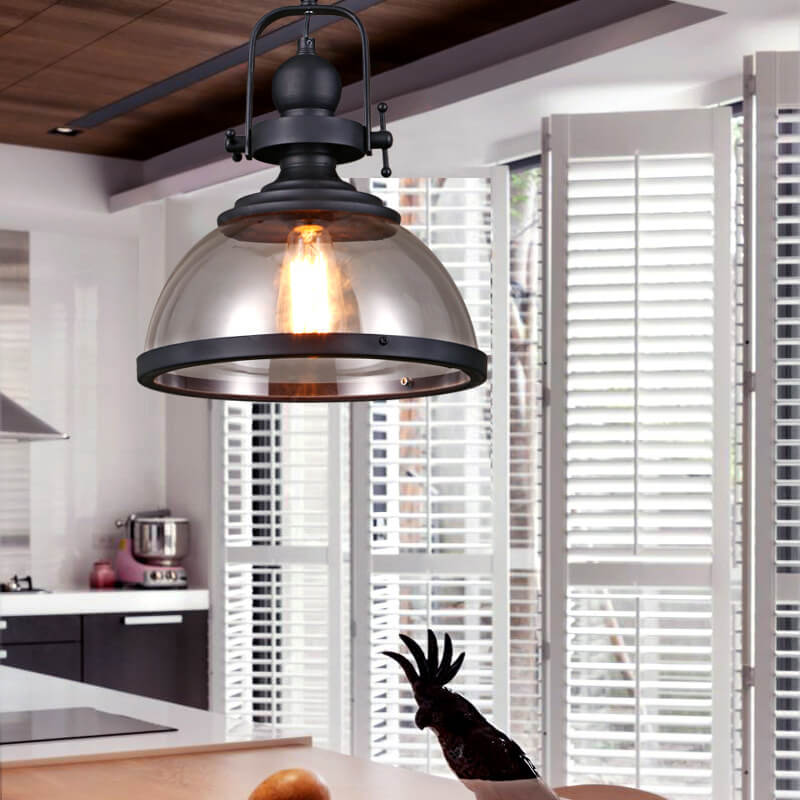 Retro Glass Shade Pendant Light - 1-Light Single Dome Fixture, Vintage Style Ceiling Lighting