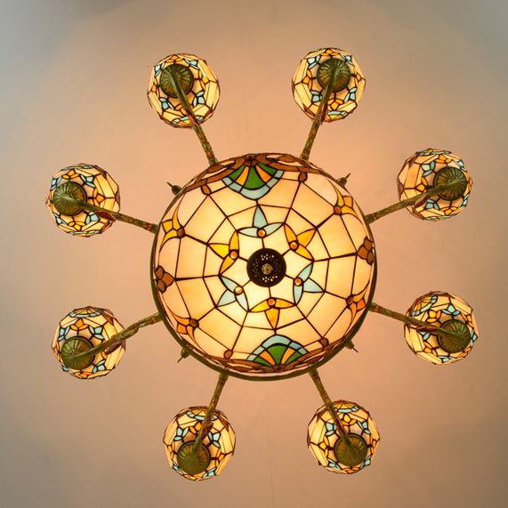 Traditional Tiffany Bead Dome Baroque Chandelier - 8/11 Light Iron and Glass Alloy for Living Room