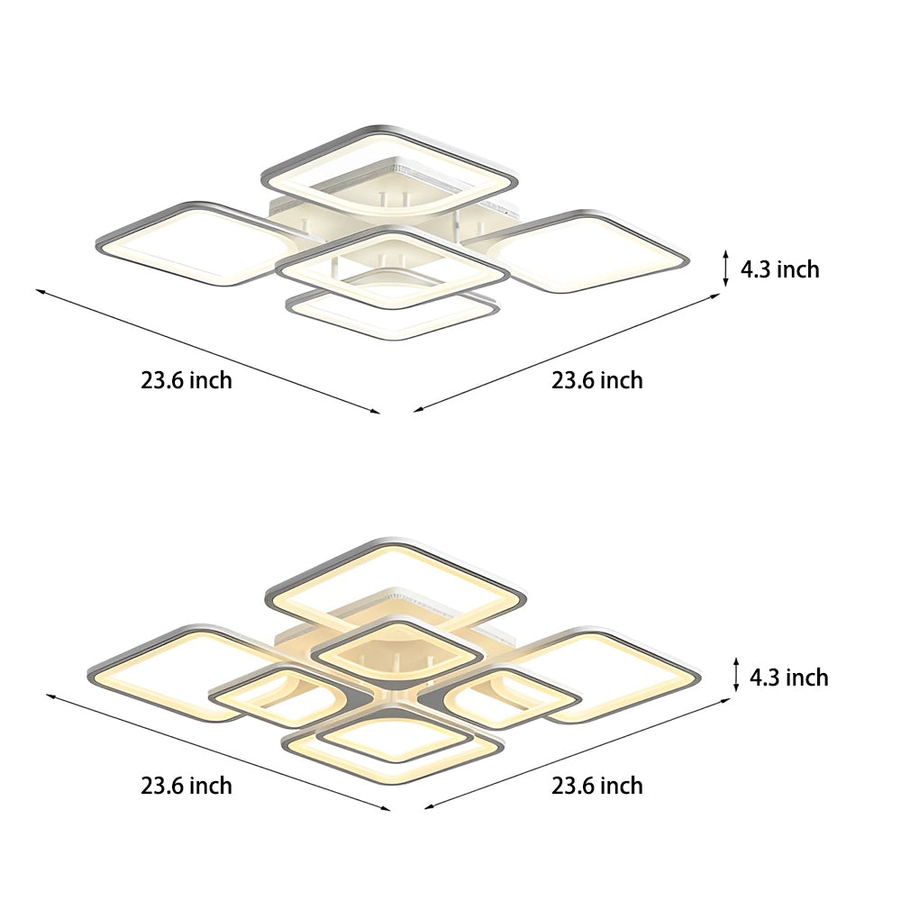 Square Modern Ceiling Light Fixture - Stepless Dimming Remote Control, Energy Efficient, Stylish Design