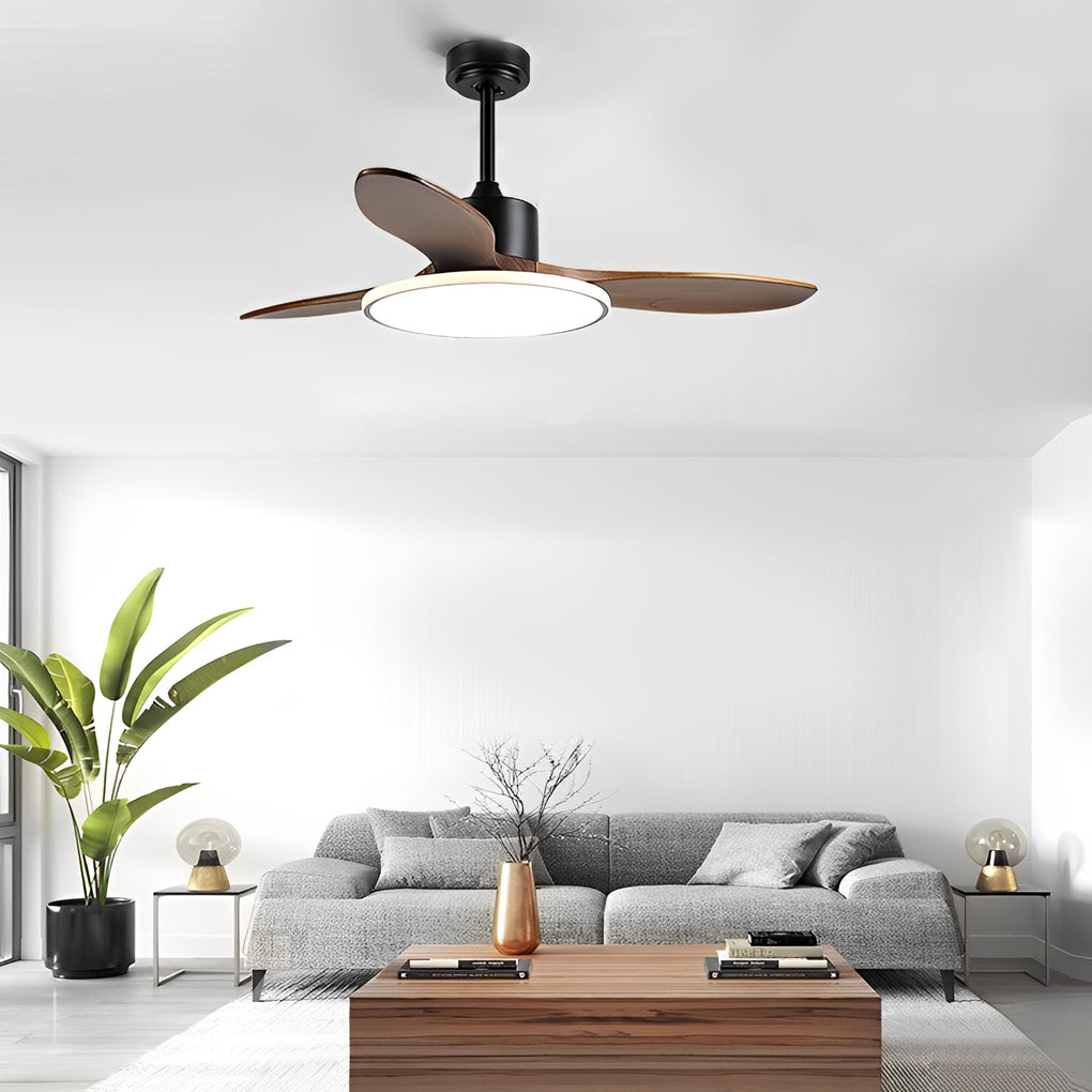 Wood Mute Dimmable LED Nordic Ceiling Fan Light with Remote Control