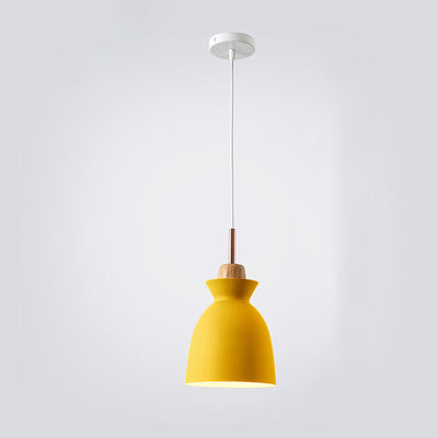 Contemporary Nordic Oak Wood Iron Bell Pendant Light – 1-Light Dome for Living Room