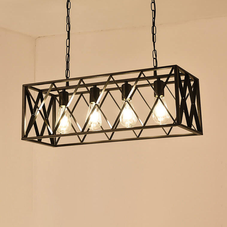 Traditional Farmhouse Rectangular Iron Cage Chandelier 4/6 Light for Dining Room