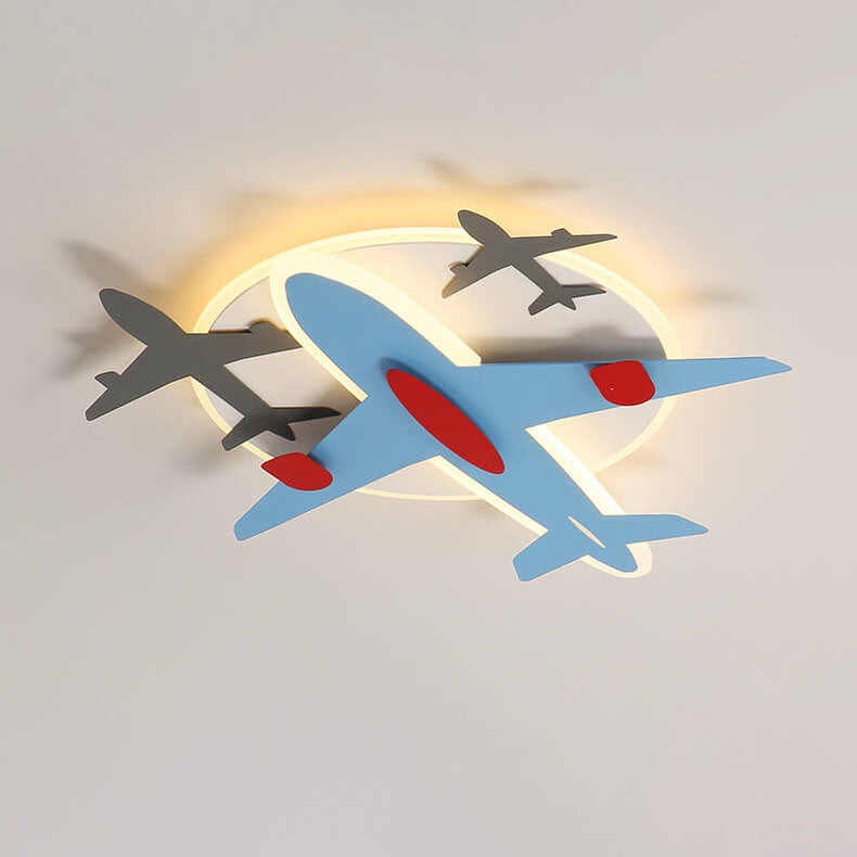 Contemporary Aircraft Shape Flush Mount Ceiling Light for Kids, Creative Iron Acrylic Aluminum LED Cartoon Design, Modern Children's Room Lighting Fixture, Stylish Aviation-Themed Light for Nursery and Playroom, Energy-Efficient Kids Ceiling Lamp, Unique