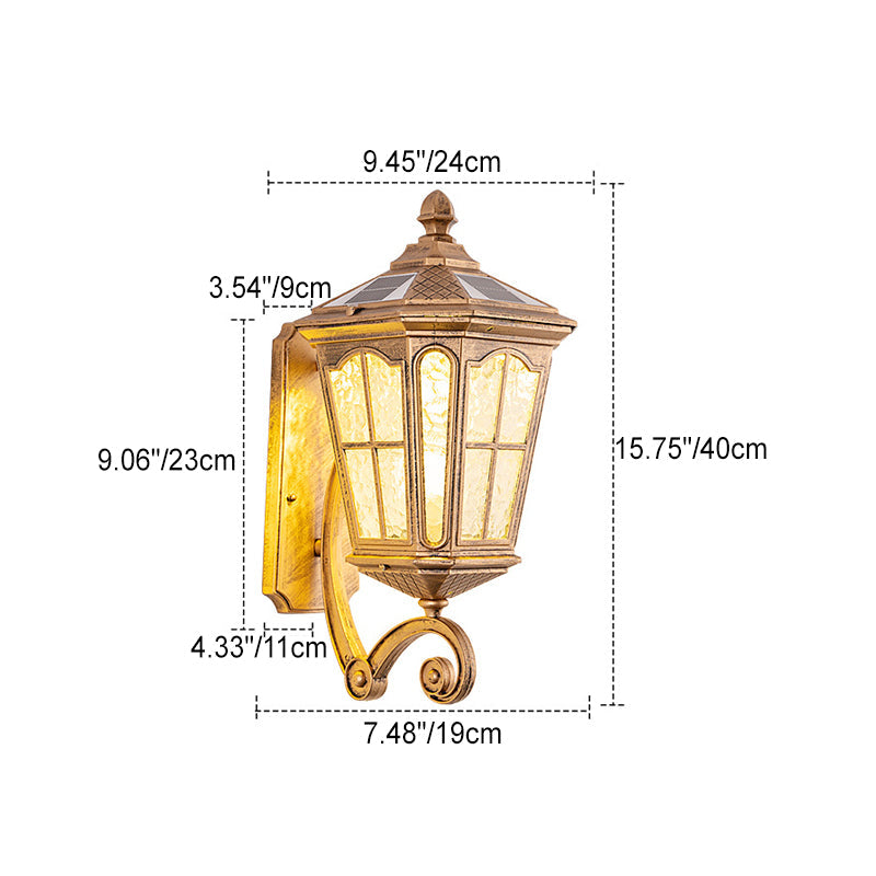Traditional Solar Outdoor Lantern Wall Sconce - Aluminum Glass Waterproof 1-Light Patio Lamp