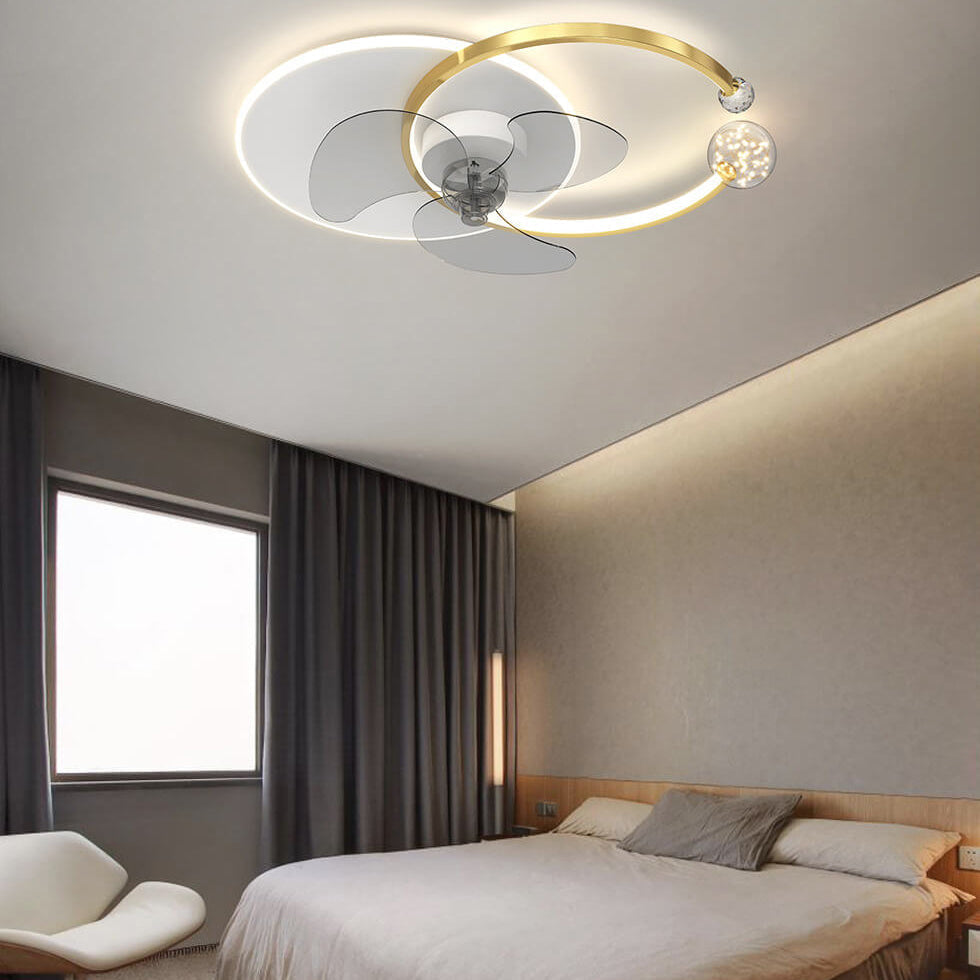 Luxury Double Ring LED Flush Mount Ceiling Fan Light Combination