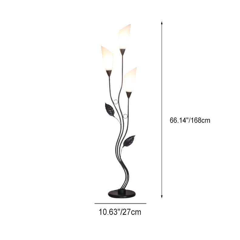 Retro Acrylic Flower Shade Iron Leaf Floor Lamp - 1-Light Standing Decor Lamp