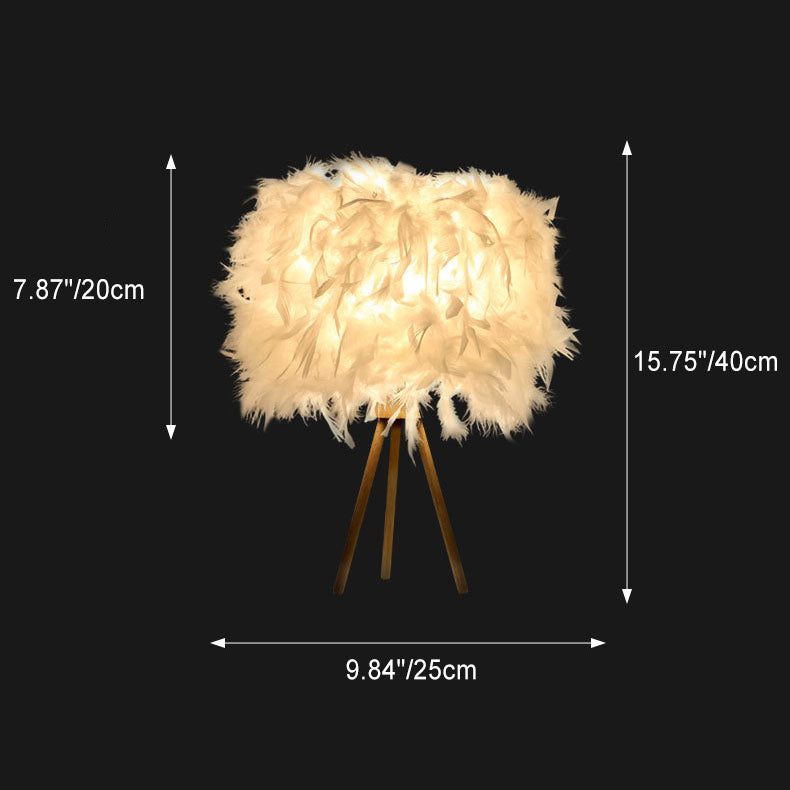 Modern Art Deco Feather Wood Cylinder Triangle Base 1-Light Table Lamp Nightstand Lamp for Bedroom Stylish Bedside Lighting Elegant Home Decor Accent Lamp Unique Design Decorative Table Light Modern Lighting Solution Interior Design Must-Have