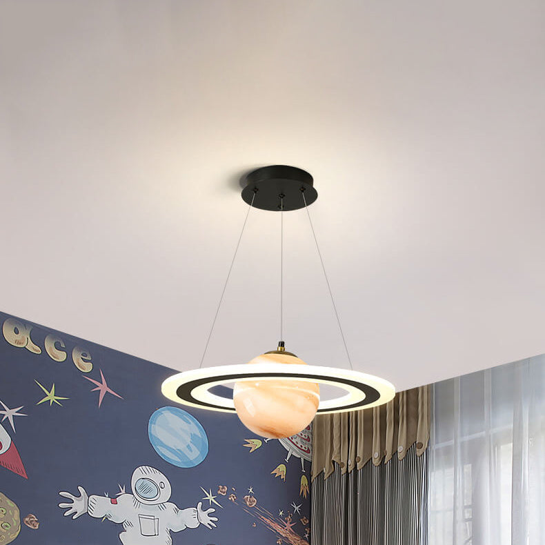 Modern Creative Space Planet Circle Kids LED Chandelier, Stylish Children's Room Lighting, Adjustable Fixtures for Playroom, Solar System Design, Fun Bedroom Decor, Colorful LED Ceiling Light, Unique Kids' Lighting, Contemporary Planetary Chandelier, Eye-