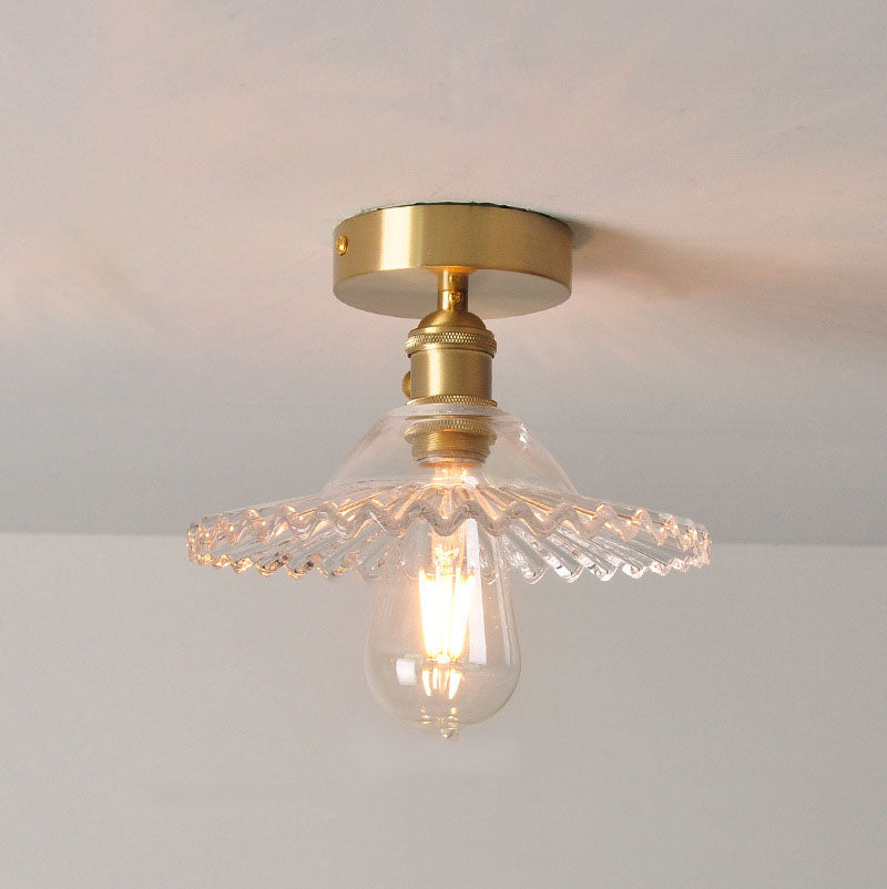 Vintage Glass Iron Lotus Semi-Flush Mount Ceiling Light