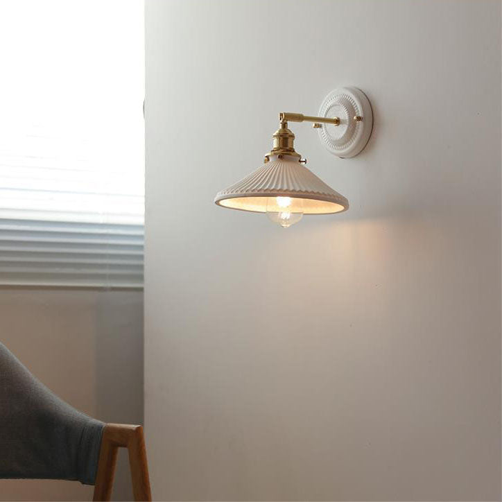 Traditional Vintage Round Ceramic Brass Wall Sconce Lamp for Living Room