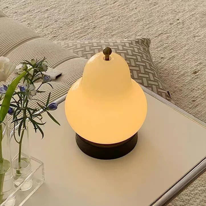Traditional French Cream Pear Shape LED Touch Table Lamp Rechargeable for Bedroom