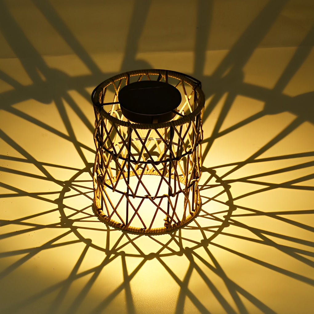 Rattan Solar Garden Lantern - Waterproof Modern Lawn Light