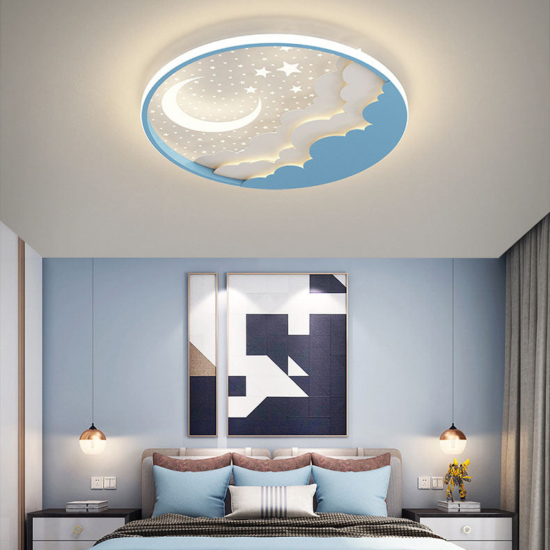 Contemporary Cartoon Stars Moon Acrylic LED Kids Flush Mount Ceiling Light for Living Room, Nursery, Bedroom, Playroom, Childrens Lighting, Modern Kids Room Decor, Energy Efficient Bright Ceiling Fixture