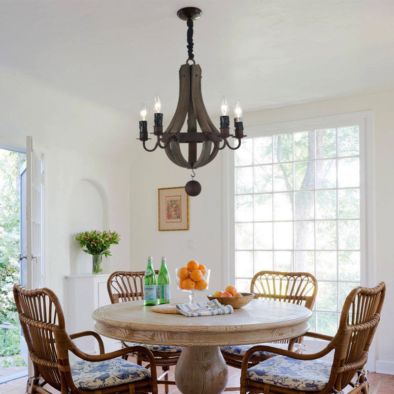 Rustic Round Branch Candle Holder Chandelier - 5/6/8 Light Wooden Iron Decor for Living Room