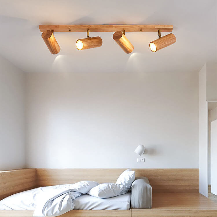 Japanese Minimalist Solid Wood Spotlight Track Ceiling Light - 1/3/4 Light Flush Mount