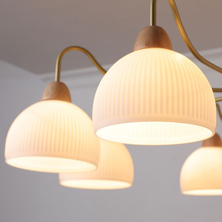 Contemporary Scandinavian Rubberwood Iron Round Chandelier - 3/6/8 Lights for Living Room
