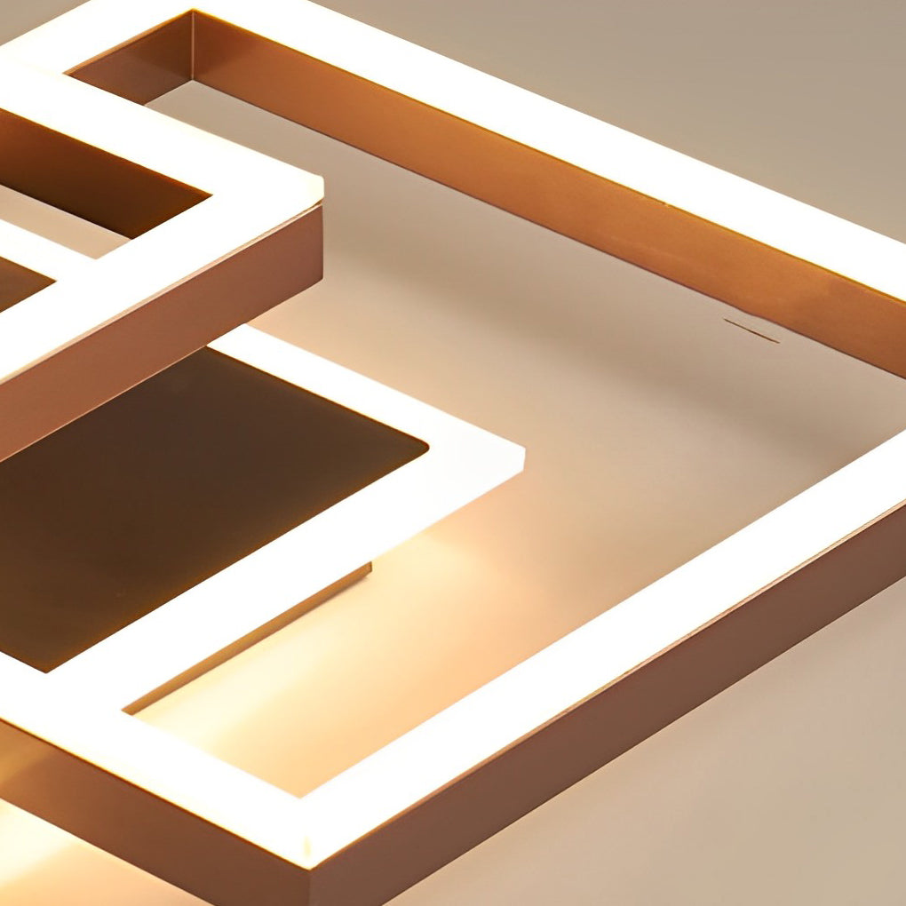 Modern Square Overlapping LED Ceiling Light Fixture - Brown Aluminum Design