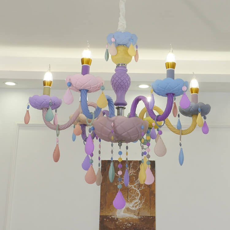 Modern Princess Macaroon Crystal Chandelier - 5/6/8/10/12/15 Light Options, Elegant Candelabra Design, Kids Room Decor, Stunning Glass Accents