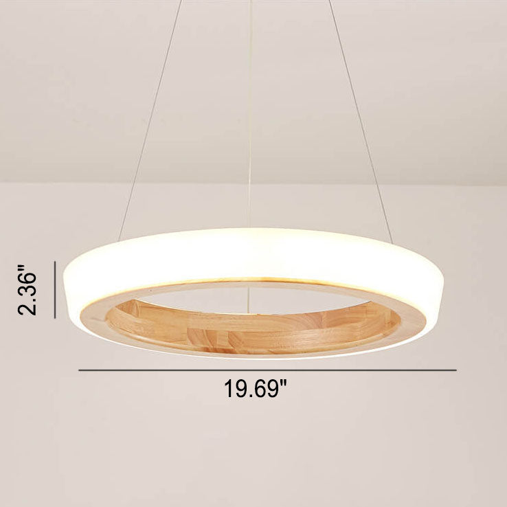 Japanese Simplicity Log Circle Island Light LED Chandelier - Modern Minimalist Lighting Fixture for Kitchen and Dining Rooms, Energy Efficient Design, Adjustable Height, Warm White Illumination