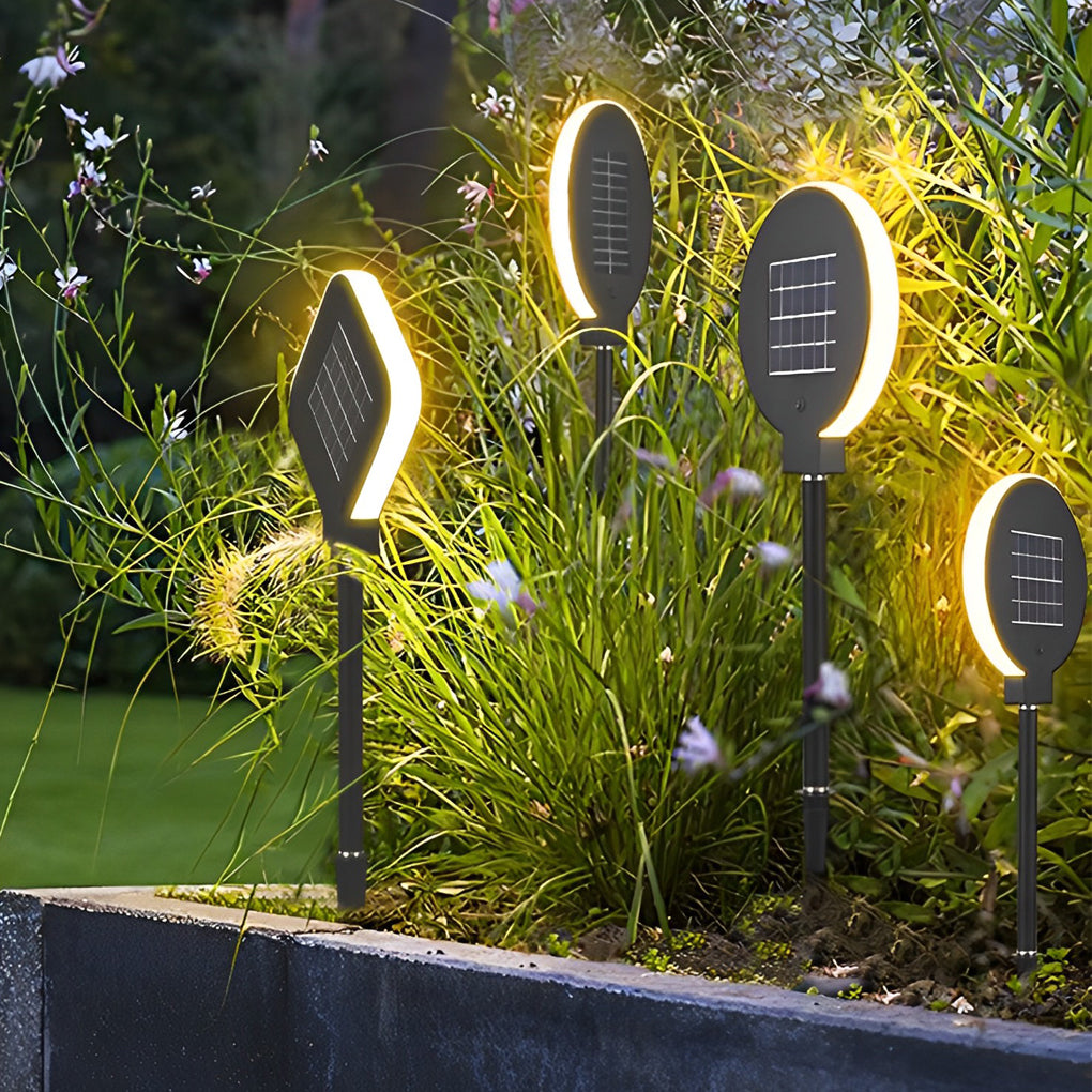 Modern Circular Black Solar LED Lawn Light - Eco-Friendly Outdoor Lighting, Energy Efficient Garden Light, Waterproof Solar Landscape Light, Bright LED Pathway Illumination.