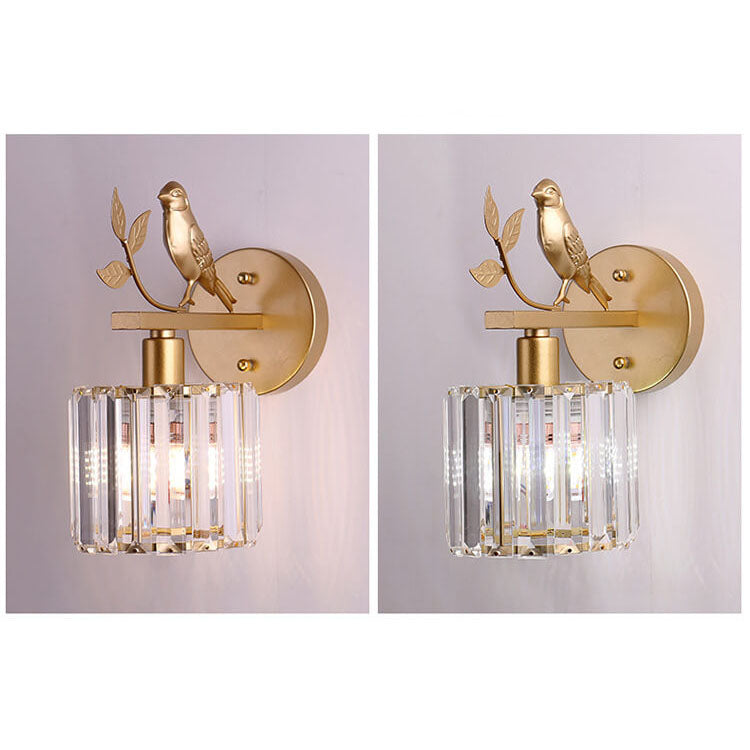 Vintage Iron Glass Round Bird Wall Sconce Lamp - 1-Light for Living Room