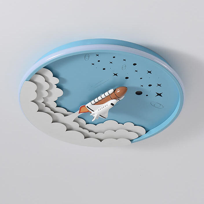 Modern Creative Cartoon Rocket Round LED Kids Flush Mount Ceiling Light - Kids Room Lighting, Cartoon Rocket Design, Flush Mount Ceiling Fixture, Energy-Efficient LED, Nursery Ceiling Light, Playroom Decor, Fun and Whimsical Lighting, Space Theme Room, Ch