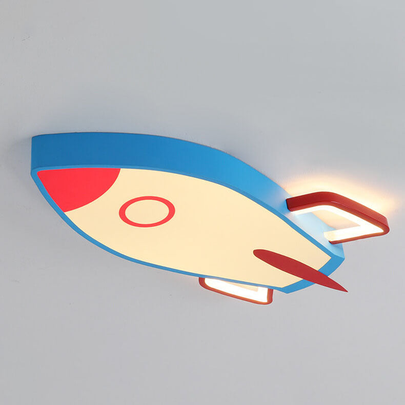 Cartoon Rocket-Shaped Aluminum LED Flush Mount Ceiling Light for Kids Room, Space-Themed Nursery Lighting, Fun Children's Bedroom Fixture, Creative Decorative Ceiling Lamp, Cute Rocket Design, Energy-Efficient LED Light, Bedroom and Playroom Decor